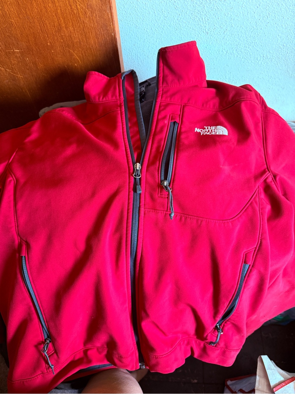 The North Face Red Fleece Jacket with Black Trim